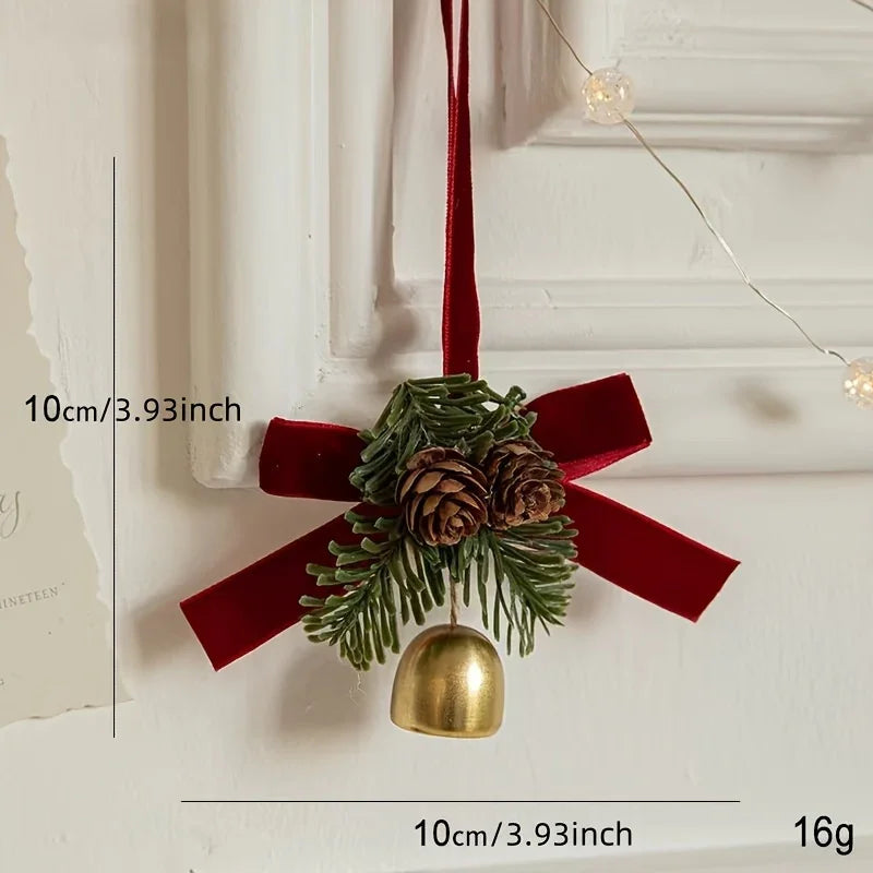 Classic Christmas Door Hanger, Bow And Bell Ornament, Stainless Steel Holiday Tree Decoration, No Feathers, Electricity-Free Festive Accessory House Of Avana [[SKU:HOA-XMS-408]]
