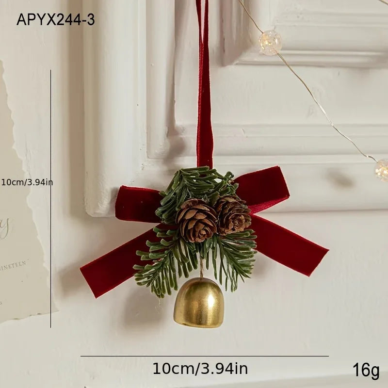 Classic Christmas Door Hanger, Bow And Bell Ornament, Stainless Steel Holiday Tree Decoration, No Feathers, Electricity-Free Festive Accessory House Of Avana [[SKU:HOA-XMS-408-A]]