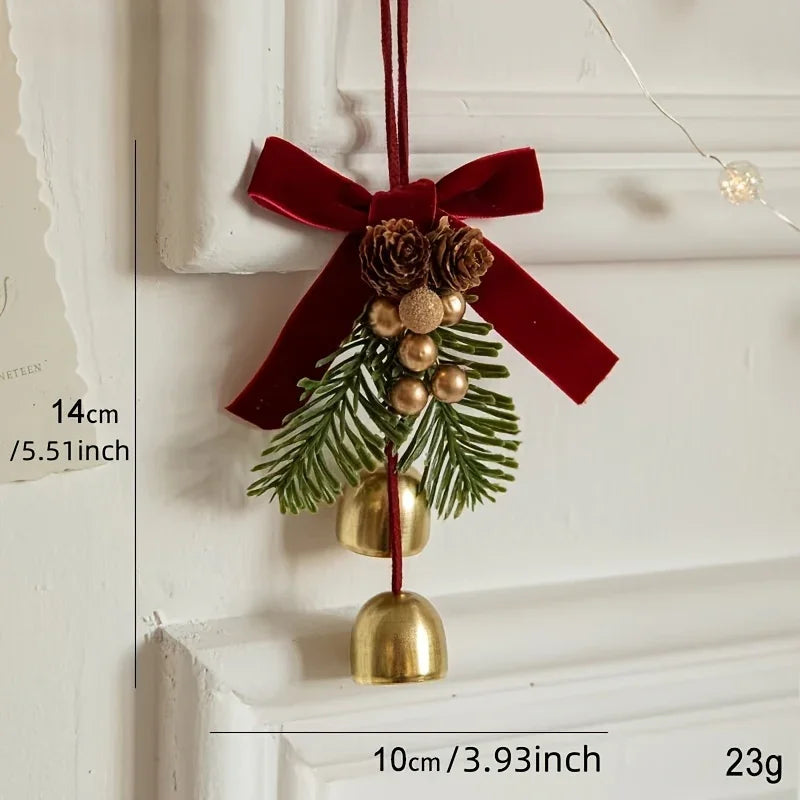 Classic Christmas Door Hanger, Bow And Bell Ornament, Stainless Steel Holiday Tree Decoration, No Feathers, Electricity-Free Festive Accessory House Of Avana