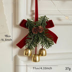 Classic Christmas Door Hanger, Bow And Bell Ornament, Stainless Steel Holiday Tree Decoration, No Feathers, Electricity-Free Festive Accessory House Of Avana