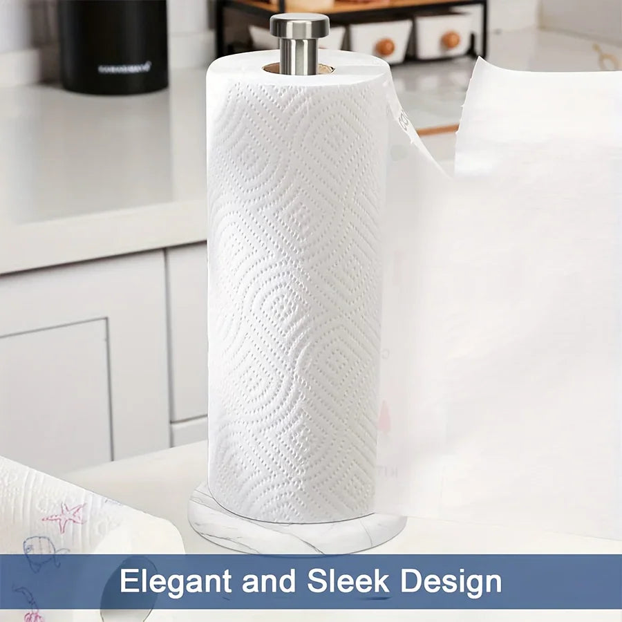 Stainless Steel Heavy-Duty Tissue Roll Dispenser with Marble Base - Modern Black or White Countertop Organizer, One-Hand Operation, Space-Saving Standing Design for Kitchen, Bathroom, Cabinet - Easy-Clean Surface & Decorative House Of Avana