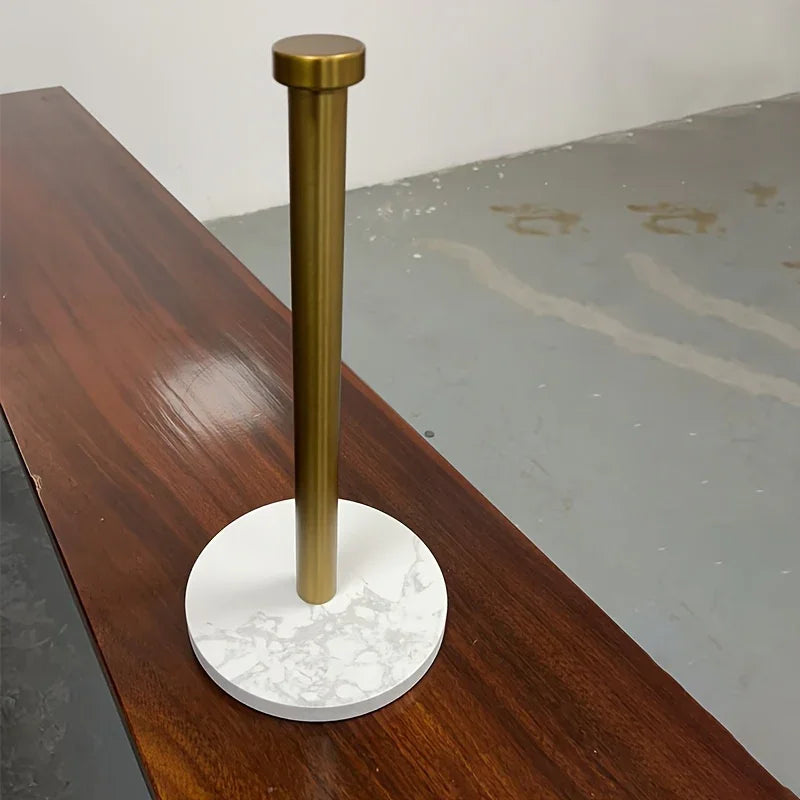 Stainless Steel Heavy-Duty Tissue Roll Dispenser with Marble Base - Modern Black or White Countertop Organizer, One-Hand Operation, Space-Saving Standing Design for Kitchen, Bathroom, Cabinet - Easy-Clean Surface & Decorative House Of Avana