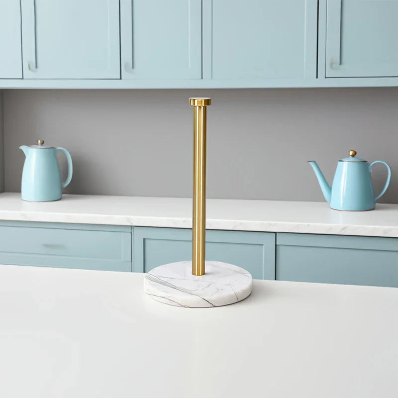 Stainless Steel Heavy-Duty Tissue Roll Dispenser with Marble Base - Modern Black or White Countertop Organizer, One-Hand Operation, Space-Saving Standing Design for Kitchen, Bathroom, Cabinet - Easy-Clean Surface & Decorative House Of Avana