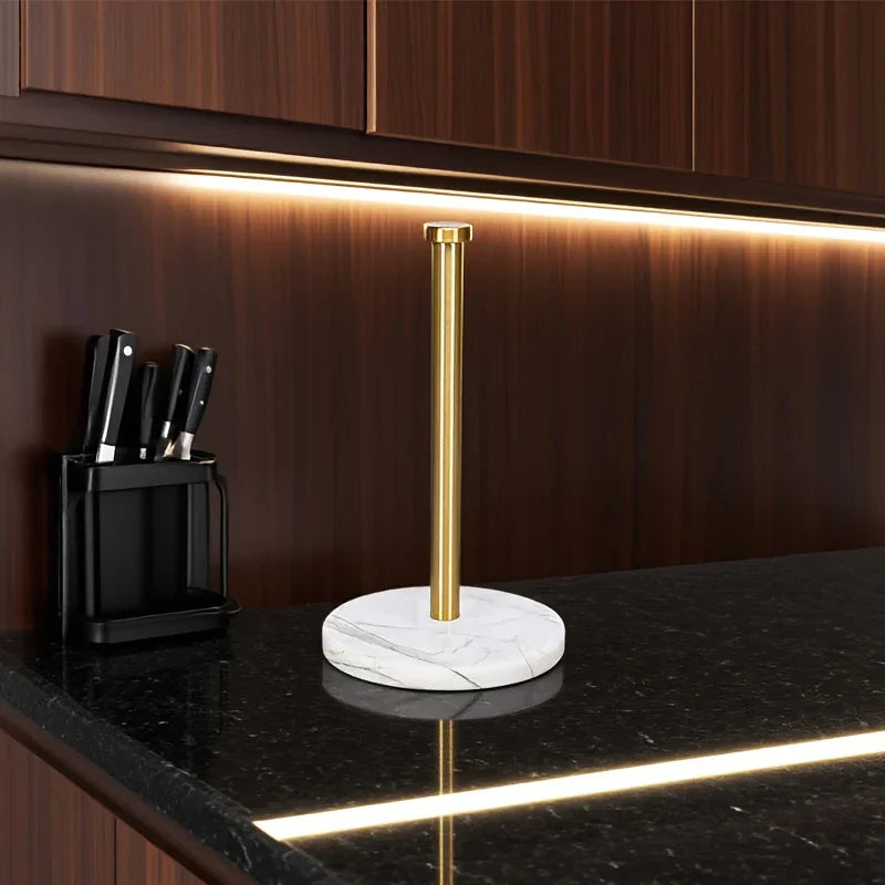 Stainless Steel Heavy-Duty Tissue Roll Dispenser with Marble Base - Modern Black or White Countertop Organizer, One-Hand Operation, Space-Saving Standing Design for Kitchen, Bathroom, Cabinet - Easy-Clean Surface & Decorative House Of Avana