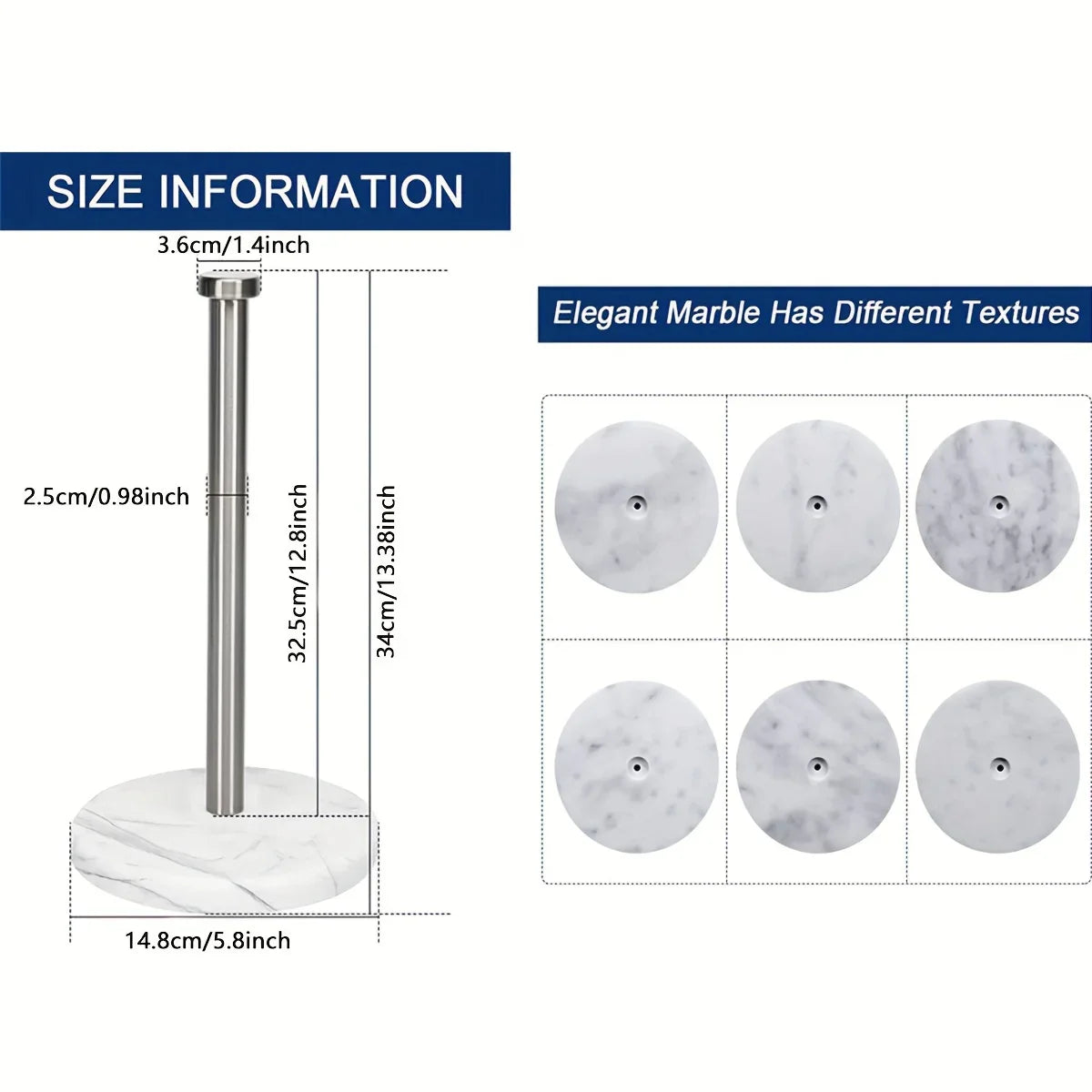 Stainless Steel Heavy-Duty Tissue Roll Dispenser with Marble Base - Modern Black or White Countertop Organizer, One-Hand Operation, Space-Saving Standing Design for Kitchen, Bathroom, Cabinet - Easy-Clean Surface & Decorative House Of Avana