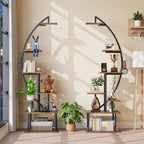 S Bookshelf with Lights, Tiered 65' Multi-functional Metal Black&brown Shelving Unit Wood Bookcase for... - House Of Avana