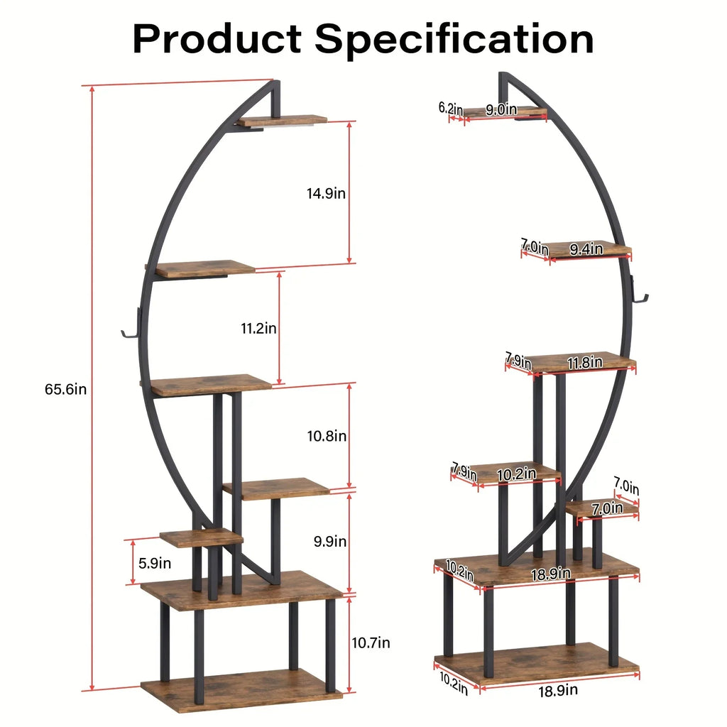 S Bookshelf with Lights, Tiered 65' Multi-functional Metal Black&brown Shelving Unit Wood Bookcase for... - House Of Avana