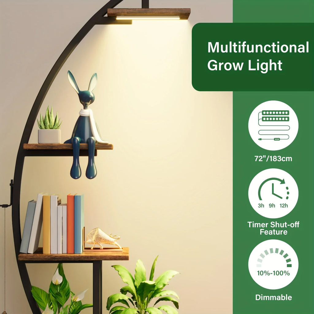 S Bookshelf with Lights, Tiered 65' Multi-functional Metal Black&brown Shelving Unit Wood Bookcase for... - House Of Avana