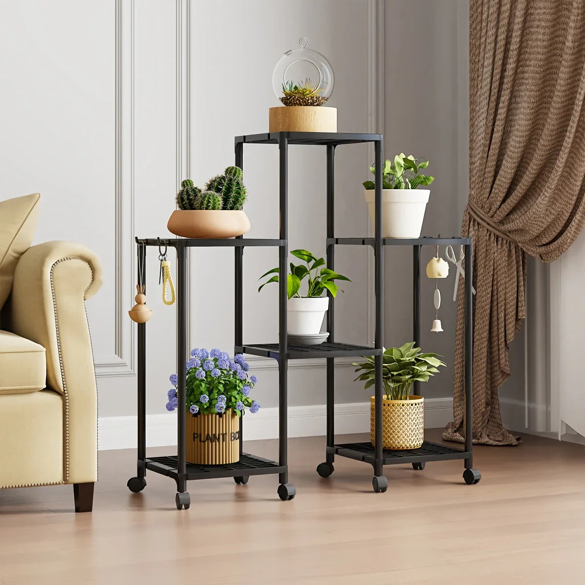 Heavy-duty Mobile Plant Stand with Wheels - 6-tier Rolling Shelf, Sturdy Floor Organizer for Living... - House Of Avana