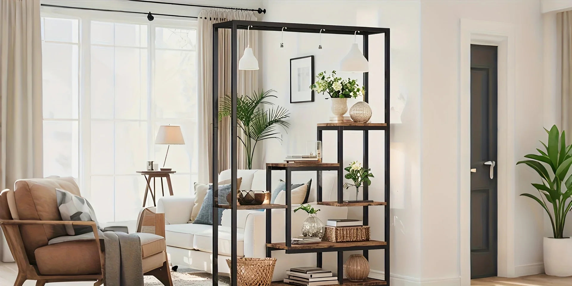 70.9 Wooden Corner Bookshelf Inch Tall 5-tier Wooden Plant Stand with Hanging Hooks - Large Indoor Plant... - House Of Avana