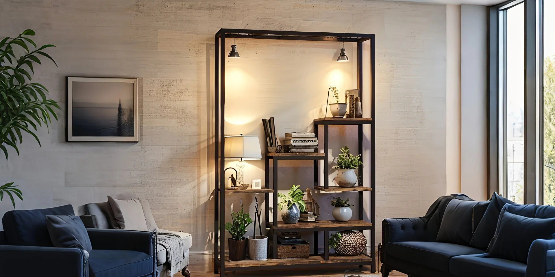 70.9 Wooden Corner Bookshelf Inch Tall 5-tier Wooden Plant Stand with Hanging Hooks - Large Indoor Plant... - House Of Avana