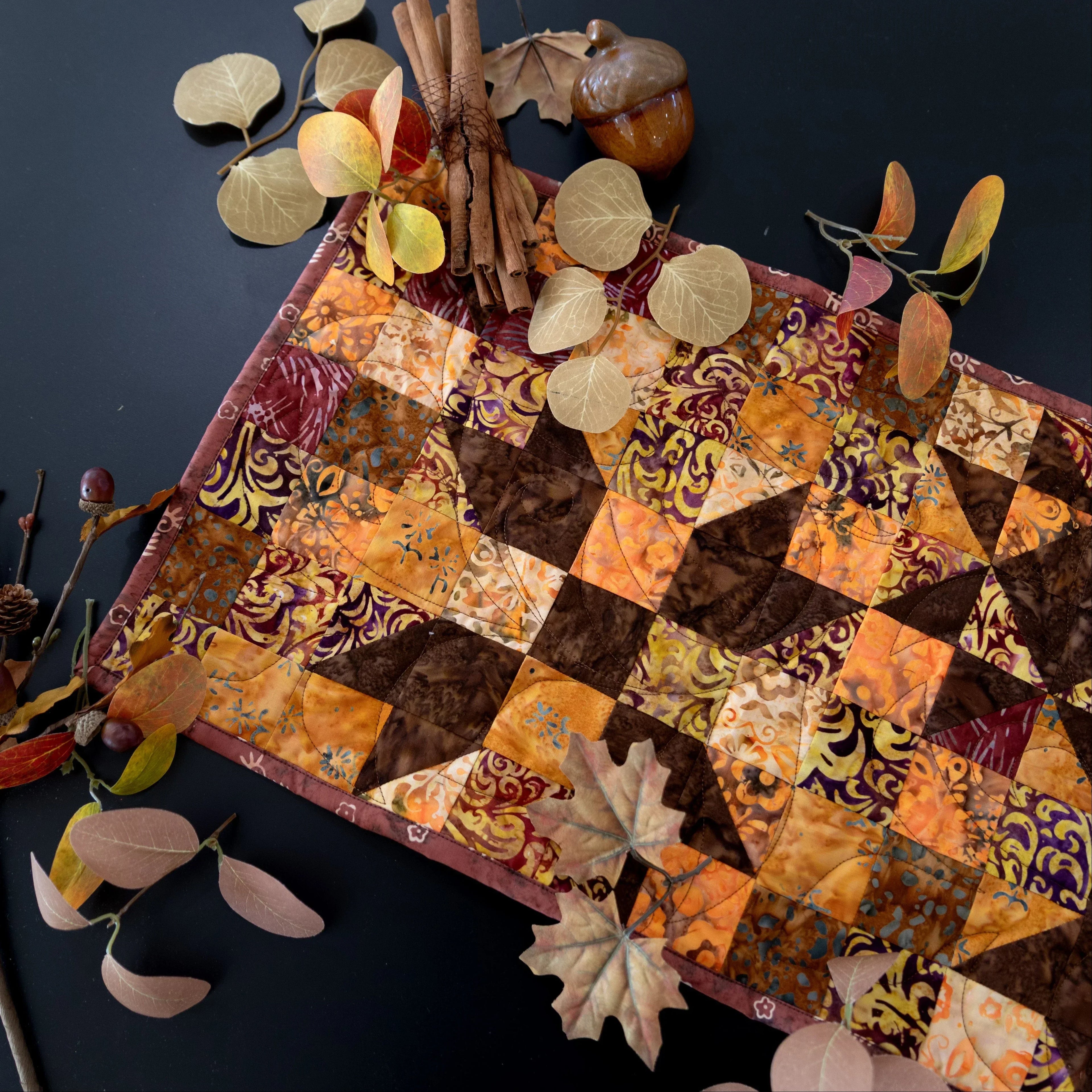 Standout Stars in Falling Leaves Quilted Table Runner Precut Quilt Kit Block Party Quilt Co