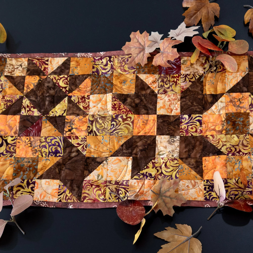 Standout Stars in Falling Leaves Quilted Table Runner Precut Quilt Kit Block Party Quilt Co