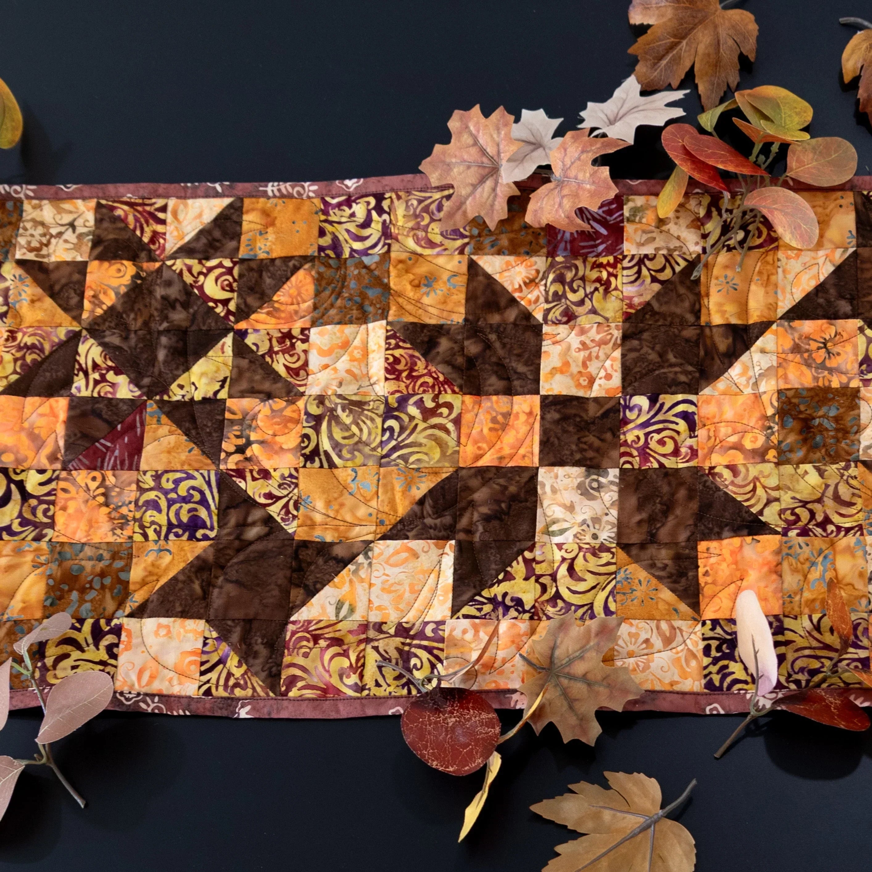 Standout Stars in Falling Leaves Quilted Table Runner Precut Quilt Kit Block Party Quilt Co