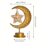 Shenzhi Tech Star & Moon Metal Rattan Night Light - Decorative LED Lamp with Golden Crescent Moon & Star Design, Perfect for Bedroom, Kitchen Table, or Desk Decor, Boho Home Ambient Lighting, Table Lamp House Of Avana