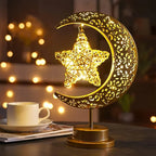 Shenzhi Tech Star & Moon Metal Rattan Night Light - Decorative LED Lamp with Golden Crescent Moon & Star Design, Perfect for Bedroom, Kitchen Table, or Desk Decor, Boho Home Ambient Lighting, Table Lamp House Of Avana
