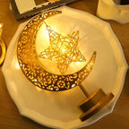 Shenzhi Tech Star & Moon Metal Rattan Night Light - Decorative LED Lamp with Golden Crescent Moon & Star Design, Perfect for Bedroom, Kitchen Table, or Desk Decor, Boho Home Ambient Lighting, Table Lamp House Of Avana