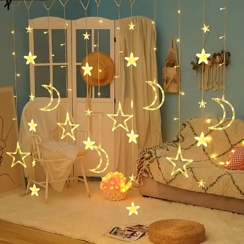 Ramadan Celebration LED Fairy Lights, Eid al-Fitr Star and Moon Pattern String Lights, USB-Powered Curtain Light Eid al-Adha Decoration, for Christmas, Weddings, Wall, Tree, Home, Party Decor House Of Avana