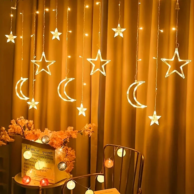 Ramadan Celebration LED Fairy Lights, Eid al-Fitr Star and Moon Pattern String Lights, USB-Powered Curtain Light Eid al-Adha Decoration, for Christmas, Weddings, Wall, Tree, Home, Party Decor House Of Avana