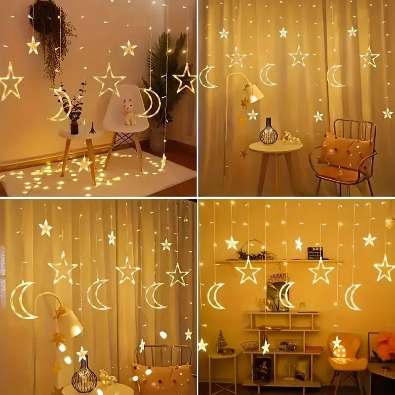 Ramadan Celebration LED Fairy Lights, Eid al-Fitr Star and Moon Pattern String Lights, USB-Powered Curtain Light Eid al-Adha Decoration, for Christmas, Weddings, Wall, Tree, Home, Party Decor House Of Avana