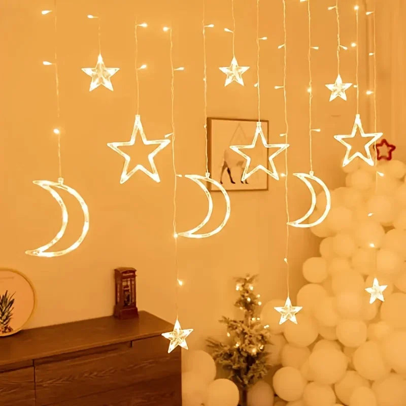 Ramadan Celebration LED Fairy Lights, Eid al-Fitr Star and Moon Pattern String Lights, USB-Powered Curtain Light Eid al-Adha Decoration, for Christmas, Weddings, Wall, Tree, Home, Party Decor House Of Avana