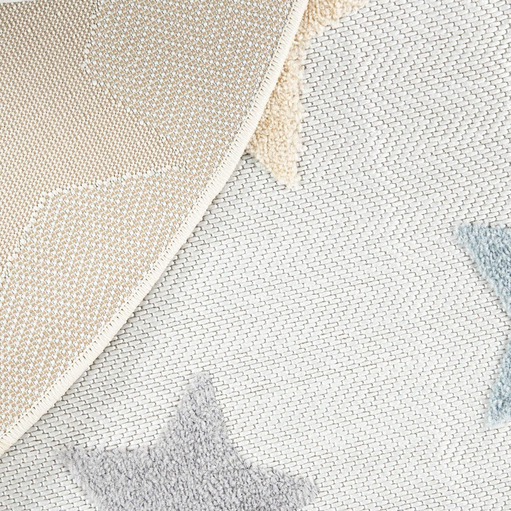 Stars Kids Rug Modern Low-Pile Play Mat Pastel Colored Stars in Cream RugYourHome