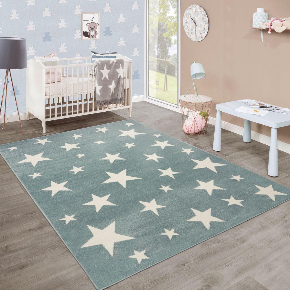 Stars Rug Kids for Nursery in Green White Pastel Colors RugYourHome