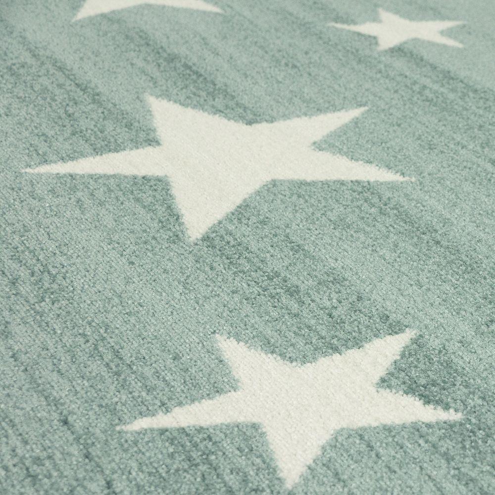 Stars Rug Kids for Nursery in Green White Pastel Colors RugYourHome