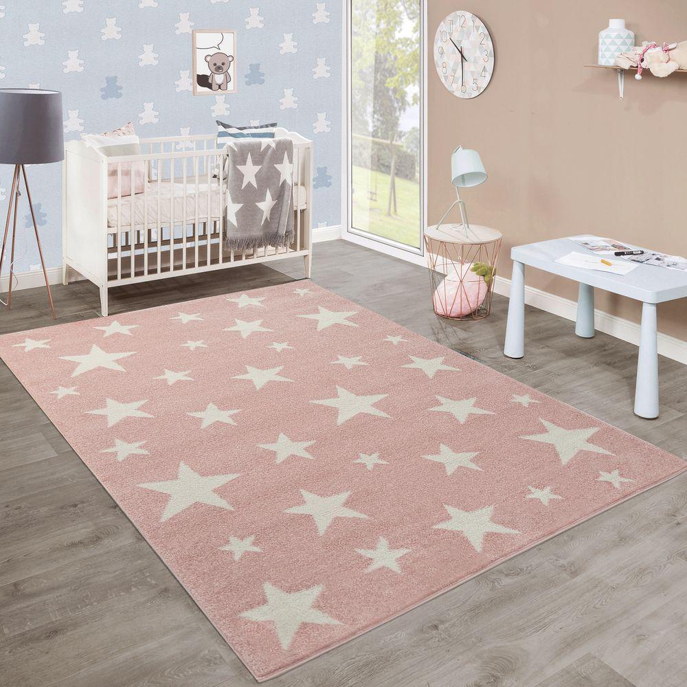 Stars Rug Kids for Nursery in Pink White Pastel Colors RugYourHome