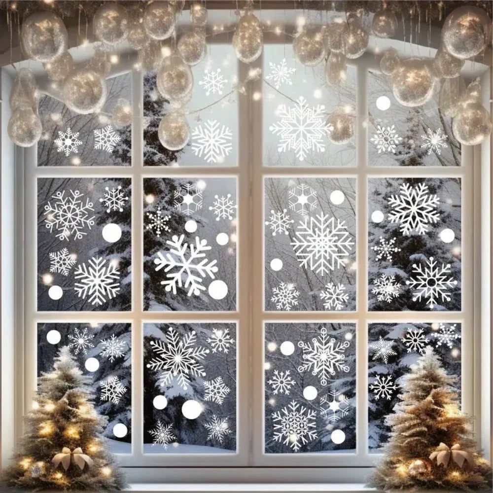 114pcs Electrostatic Snowflake Window Clings - Reusable, Static-Adhesive White Snowflakes for Christmas & Winter Door Decorations, Snowflake Ribbon Wired, Easy to Apply and Remove, No Residue Left House Of Avana [[SKU:HOA-MSC-030]]