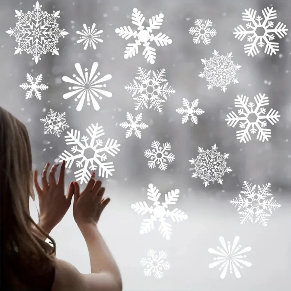 114pcs Electrostatic Snowflake Window Clings - Reusable, Static-Adhesive White Snowflakes for Christmas & Winter Door Decorations, Snowflake Ribbon Wired, Easy to Apply and Remove, No Residue Left House Of Avana [[SKU:HOA-MSC-030]]