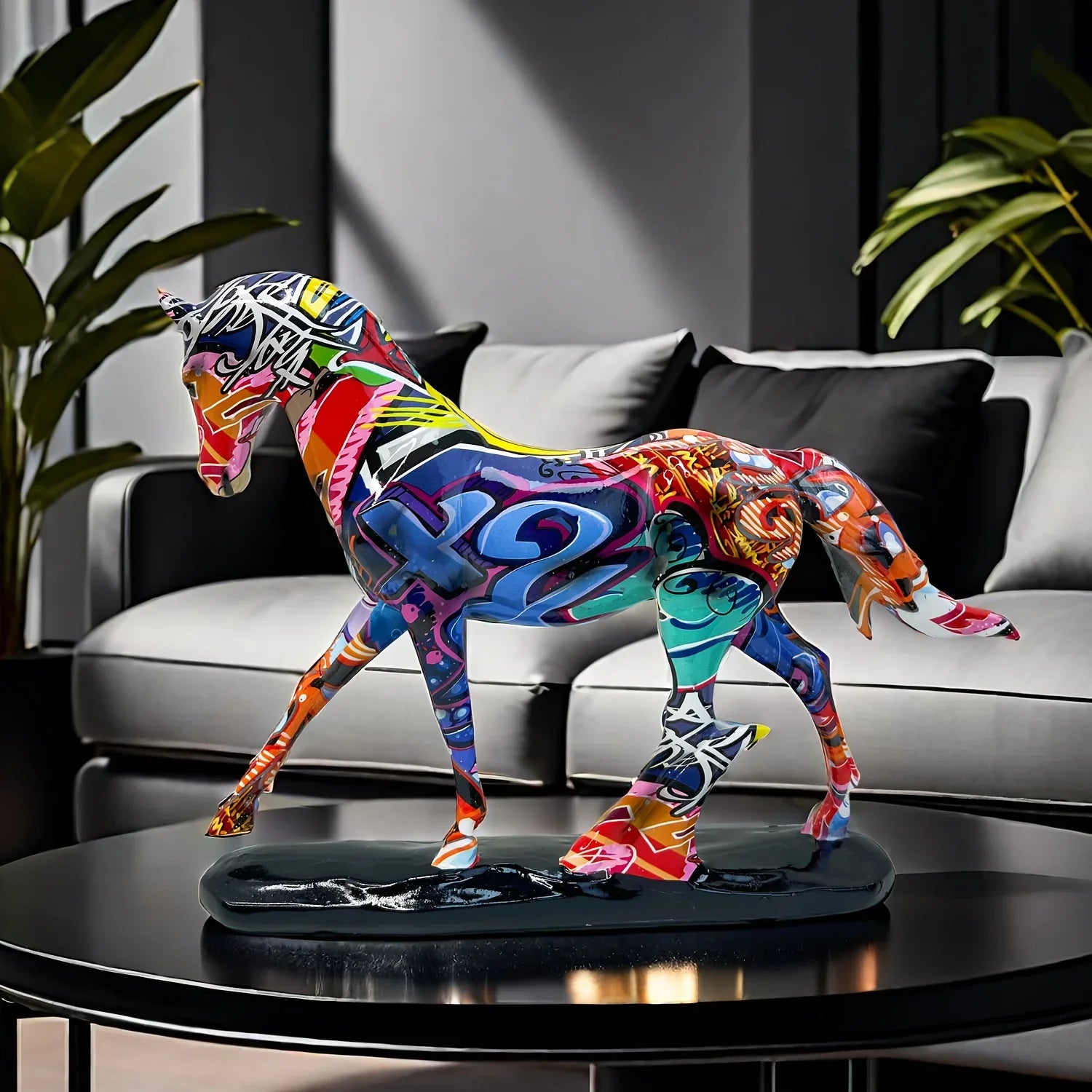 Colorful Horse Statue - Vibrant Design, front view - House Of Avana