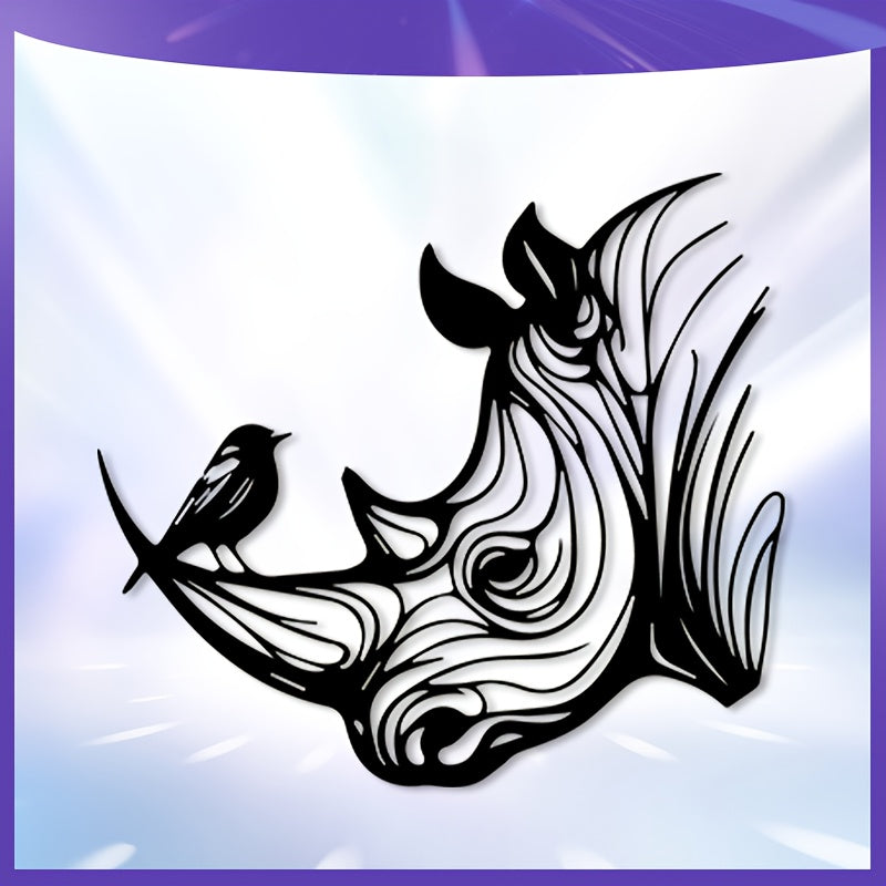 Safari Rhino Head Metal Wall Art - Retro Iron Rhino Horn Statue Mural, Durable Rhino Head for... - House Of Avana