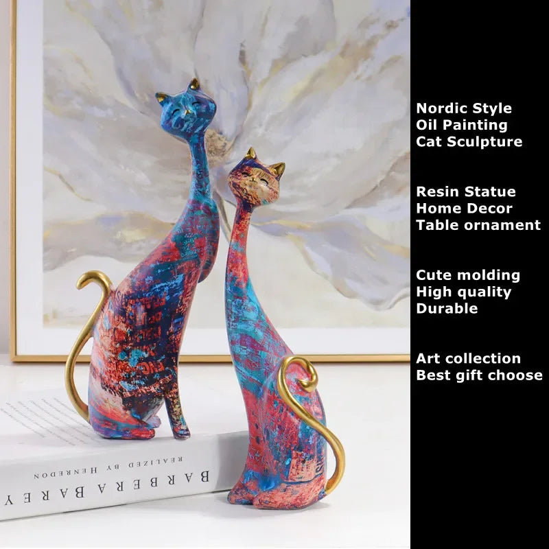 S Oil Painting Cat Statue Home Decor Graffiti Cats Animal Sculpture Modern Design Figurine European... - House Of Avana