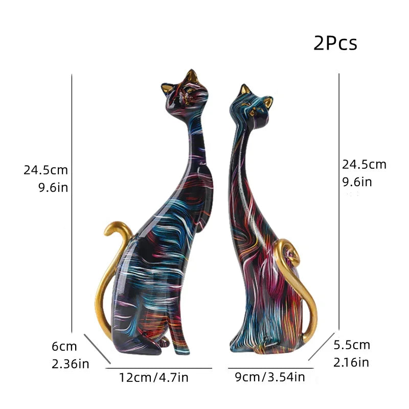S Oil Painting Cat Statue Home Decor Graffiti Cats Animal Sculpture Modern Design Figurine European... - House Of Avana