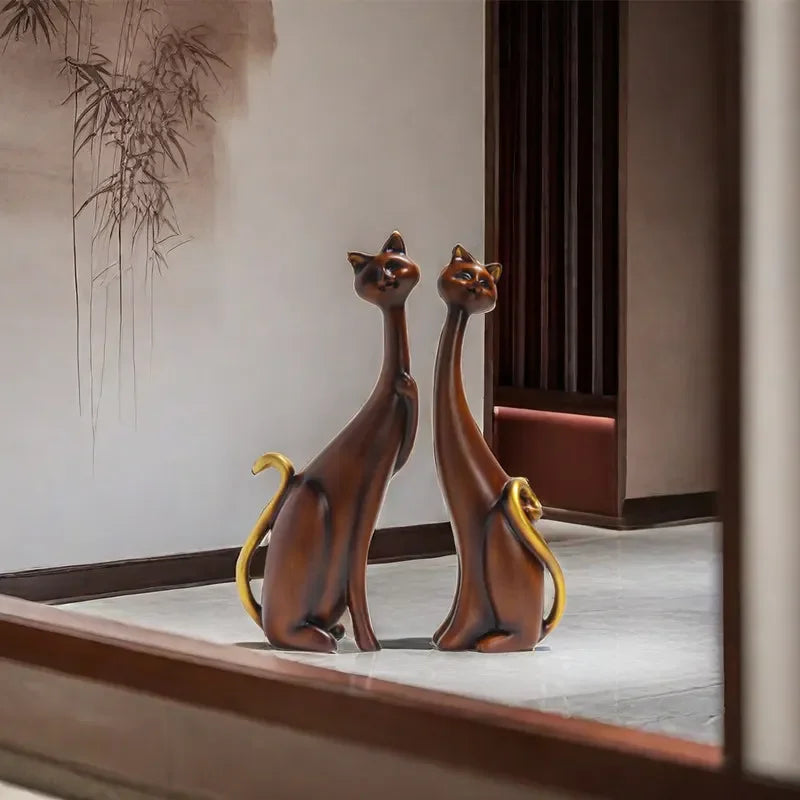 S Oil Painting Cat Statue Home Decor Graffiti Cats Animal Sculpture Modern Design Figurine European... - House Of Avana