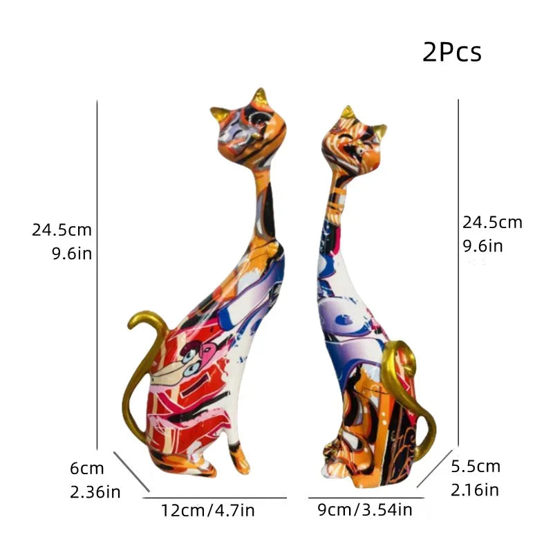 S Oil Painting Cat Statue Home Decor Graffiti Cats Animal Sculpture Modern Design Figurine European... - House Of Avana