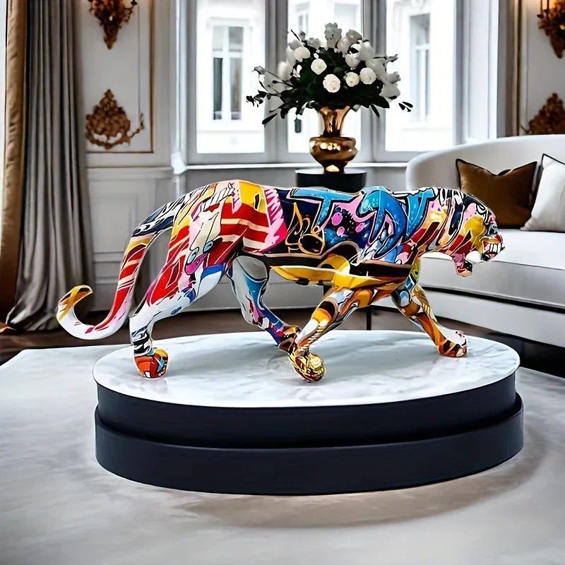 , Colorful Leopard Resin Statue, 34cm/13.4inch Length, Decorative Figurine for Living Room, Office Desk,... - House Of Avana