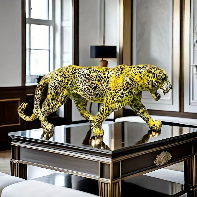 , Colorful Leopard Resin Statue, 34cm/13.4inch Length, Decorative Figurine for Living Room, Office Desk,... - House Of Avana