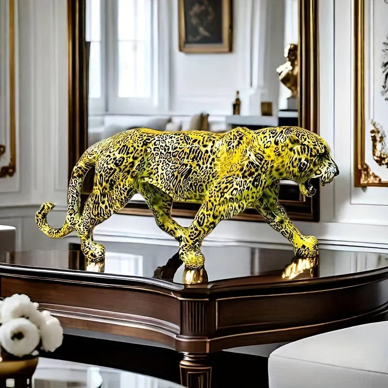 , Colorful Leopard Resin Statue, 34cm/13.4inch Length, Decorative Figurine for Living Room, Office Desk,... - House Of Avana