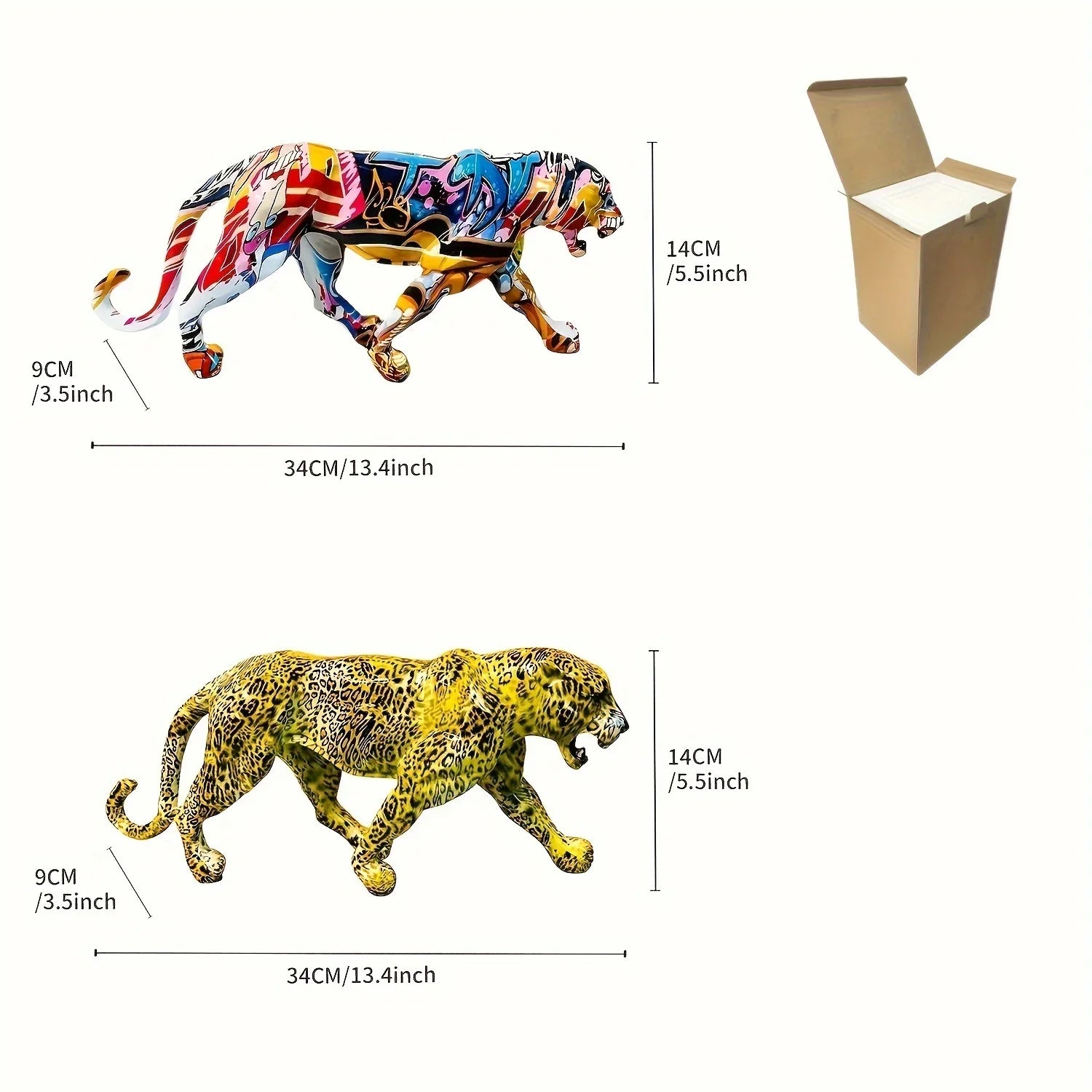 , Colorful Leopard Resin Statue, 34cm/13.4inch Length, Decorative Figurine for Living Room, Office Desk,... - House Of Avana