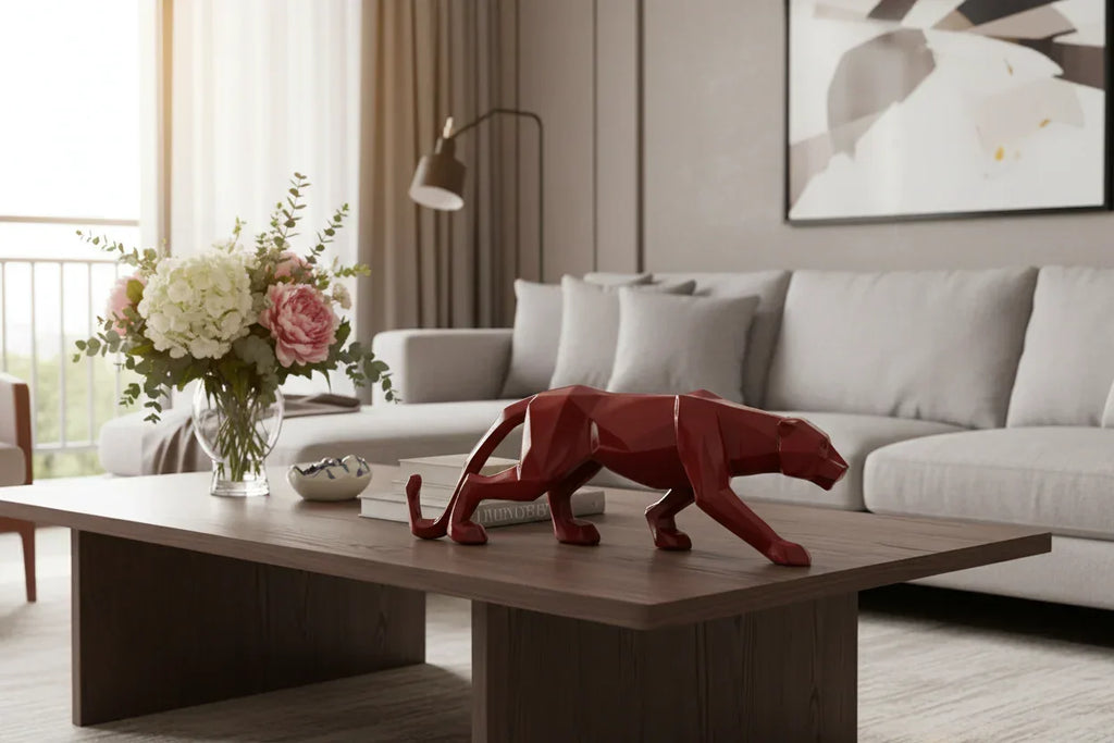 Abstract Panther Statue with Geometric Pattern House Of Avana