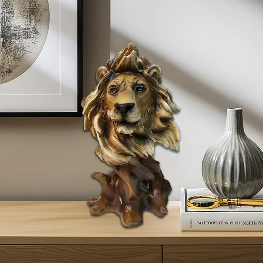 Majestic Lion Head Statue, side view - House Of Avana