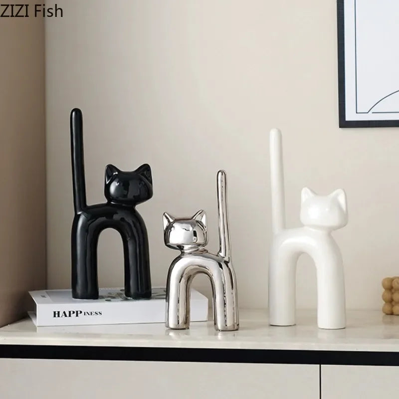 Cartoon Cat Statue Sculpture Ceramic Animal Ornaments Artistic Model Display Living Room Home... - House Of Avana
