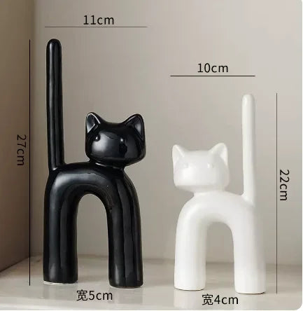 Cartoon Cat Statue Sculpture Ceramic Animal Ornaments Artistic Model Display Living Room Home... - House Of Avana