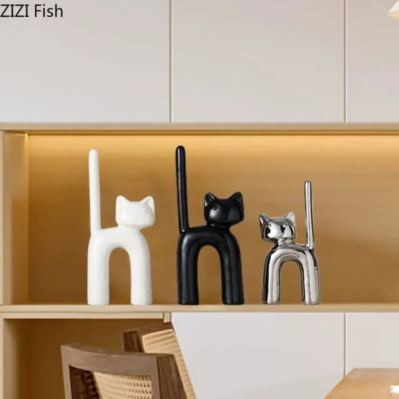 Cartoon Cat Statue Sculpture Ceramic Animal Ornaments Artistic Model Display Living Room Home... - House Of Avana