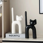 Cartoon Cat Statue Sculpture Ceramic Animal Ornaments Artistic Model Display Living Room Home... - House Of Avana