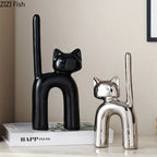 Cartoon Cat Statue Sculpture Ceramic Animal Ornaments Artistic Model Display Living Room Home... - House Of Avana