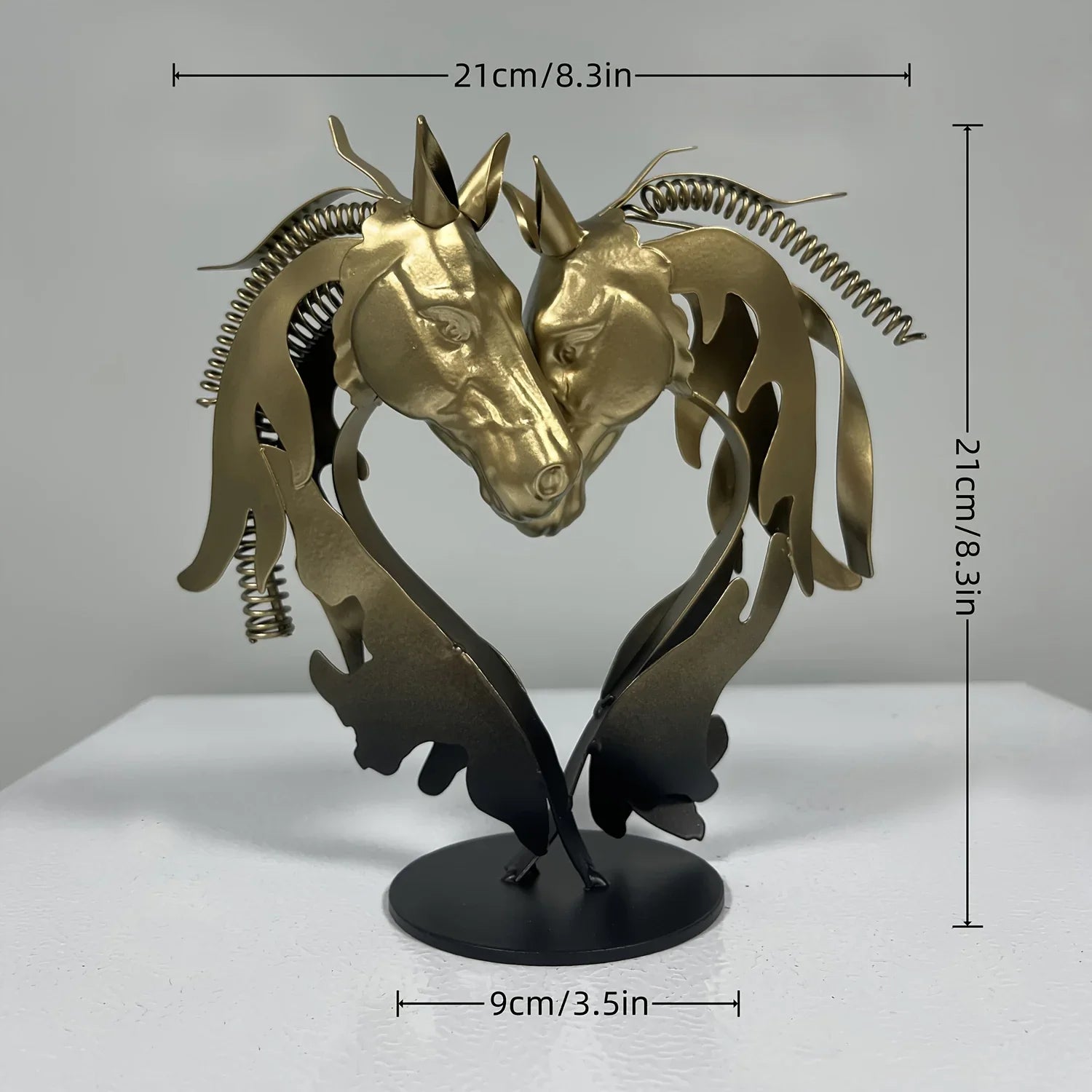 Metal Statue - Double Horse Head Romantic Sculpture, angled view - House Of Avana