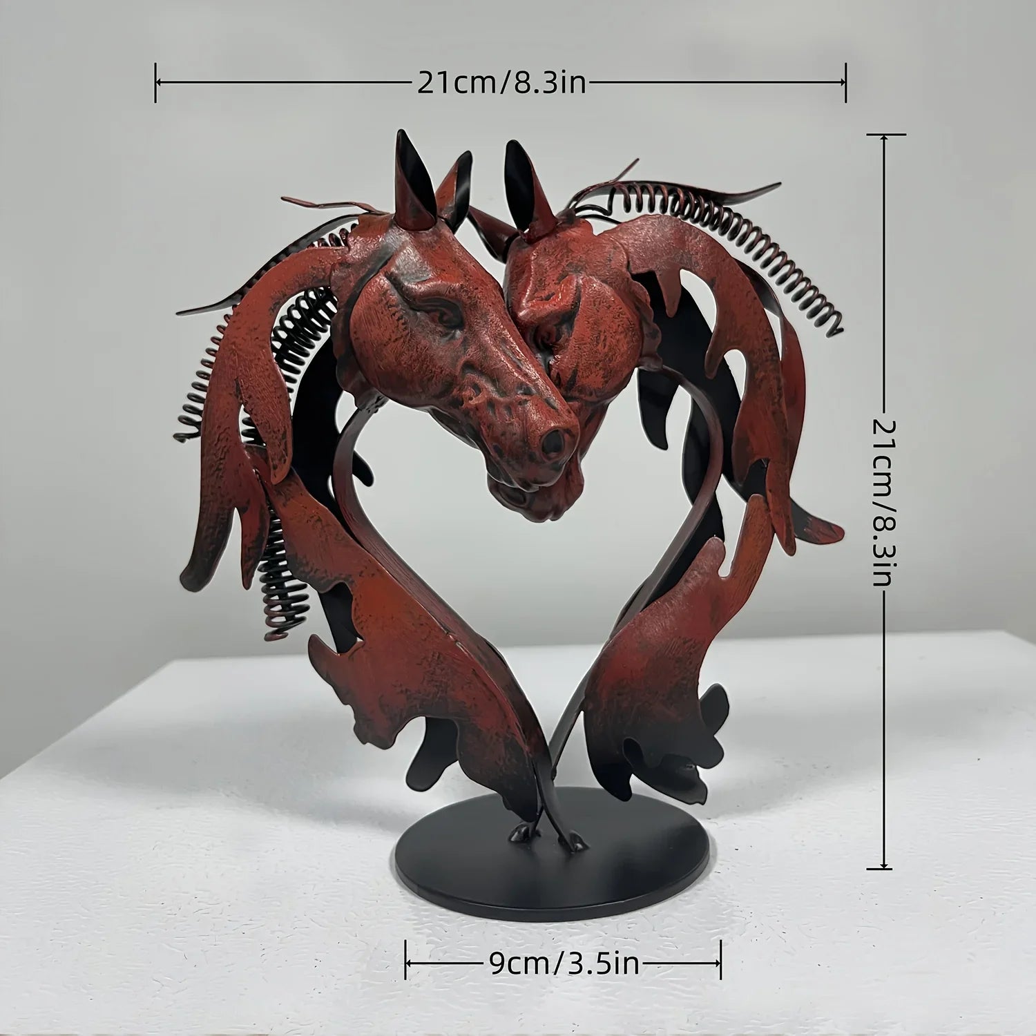 Metal Statue - Double Horse Head Romantic Sculpture, angled view - House Of Avana